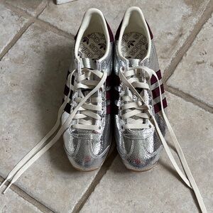 Adidas Women's Metallic Silver and Maroon Sneakers